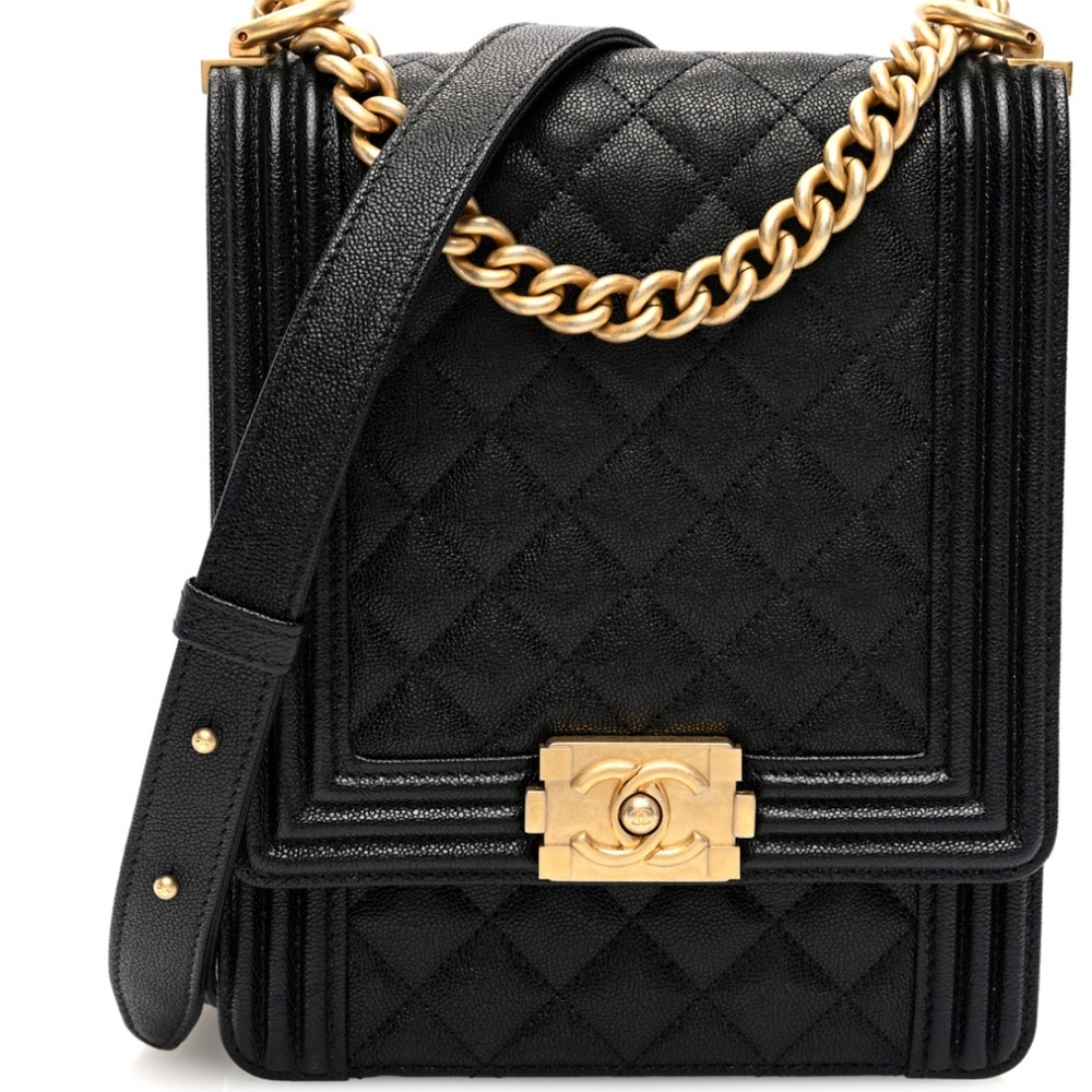 CHANEL  Caviar Quilted North South Boy Flap Black